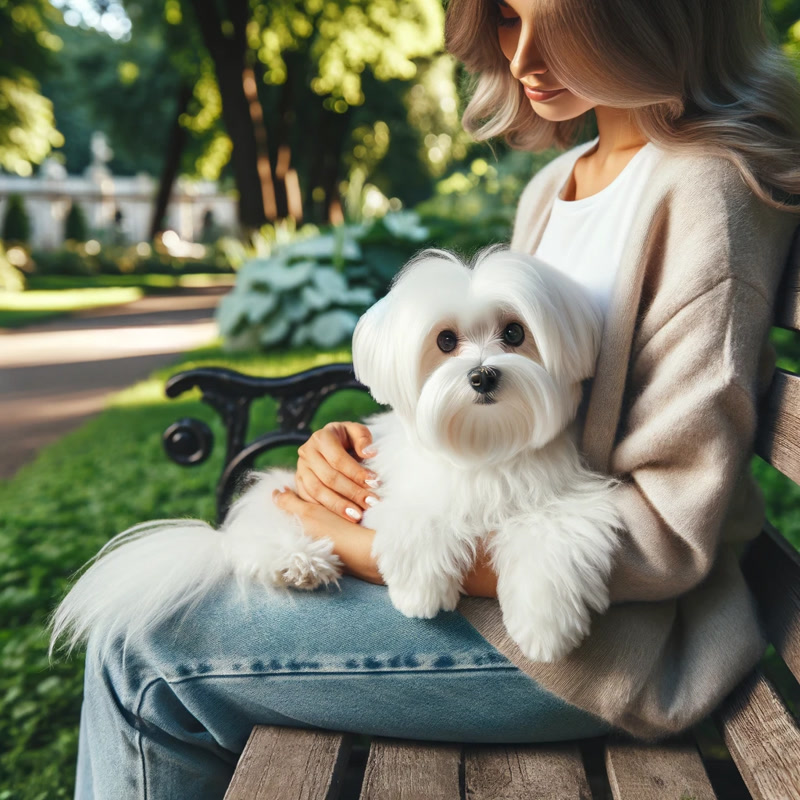 A fluffy white Maltese Terrier cuddling