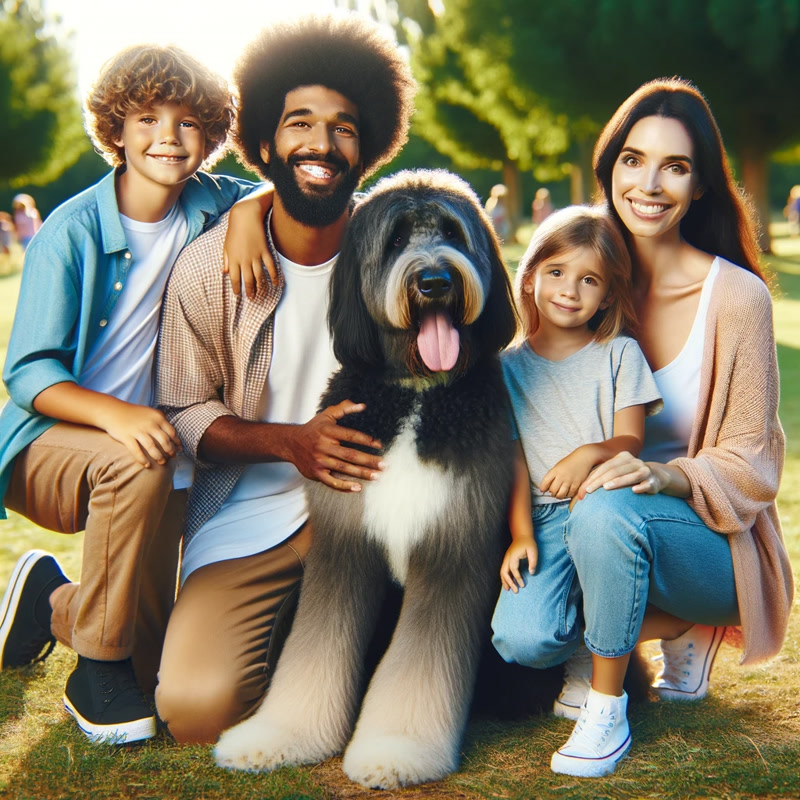 A happy family with their full grown Aussiedoodle