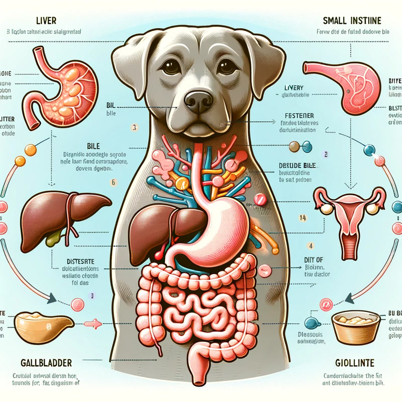 An educational infographic showcasing the digestive system of a dog