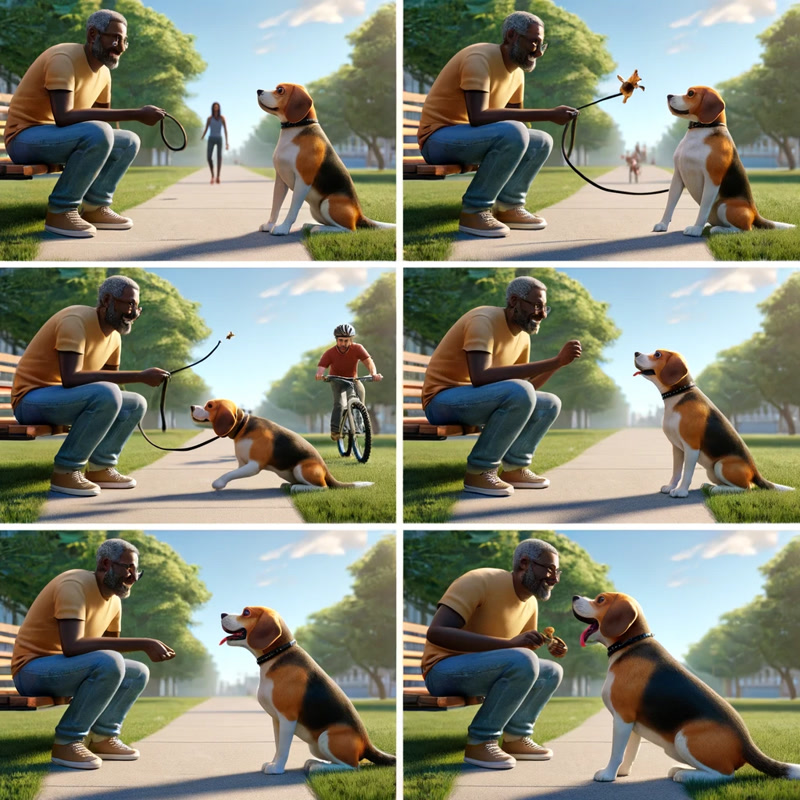 Different stages of a dog training session