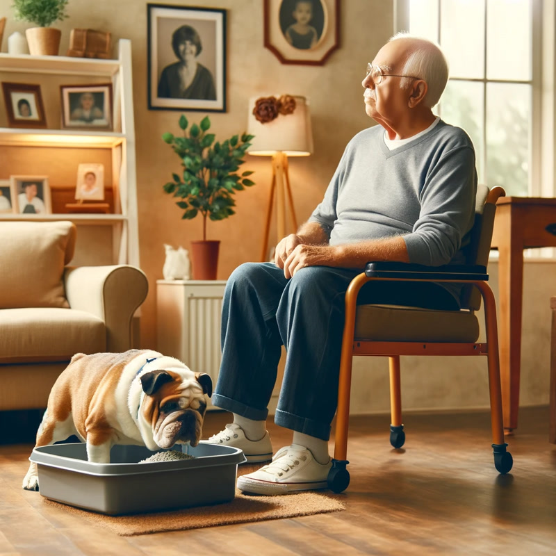 Elderly or Mobility Impaired Owner with a Dog Using a Litter