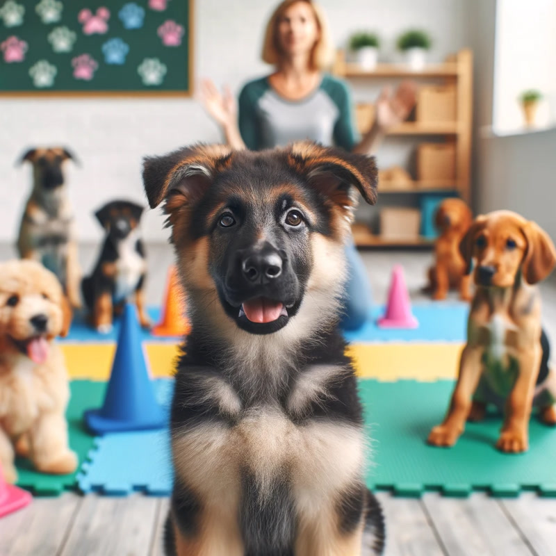 German Shepherd Puppy in Training Class