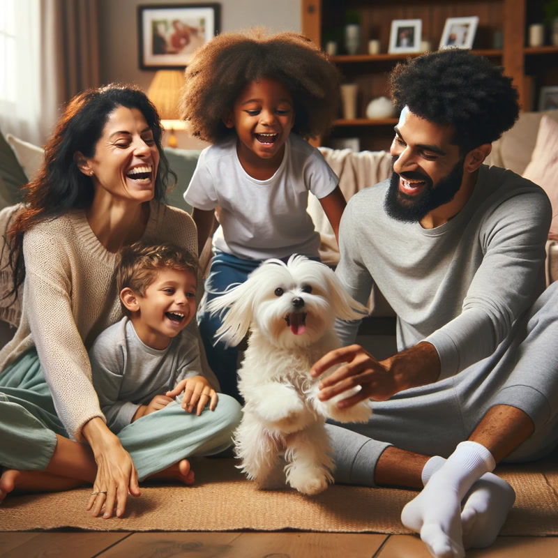 Happy Family with Their Maltese