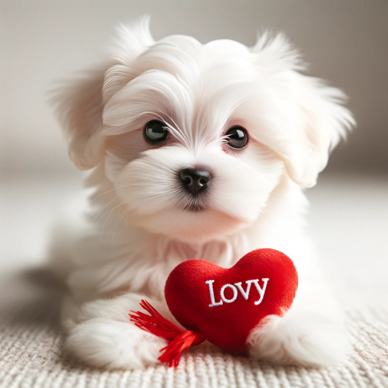 Maltese Puppy with a Heart Shaped Toy