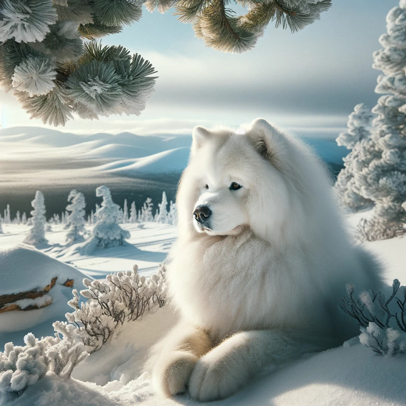 Samoyed in a snowy landscape