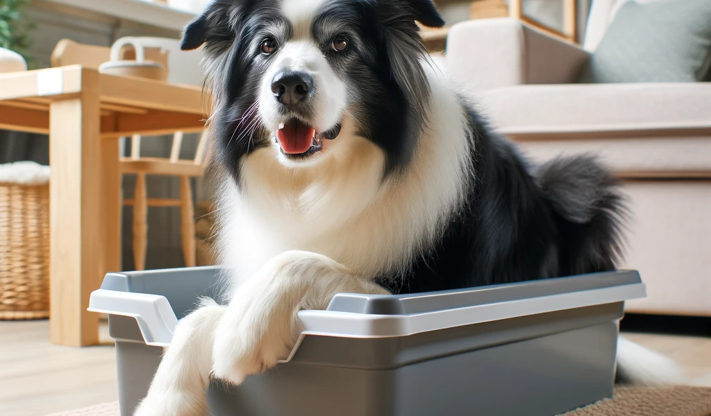 Senior Dog Comfortably Using a Litter Box