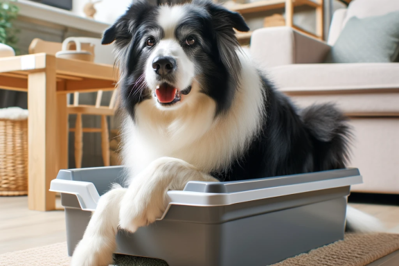 Senior Dog Comfortably Using a Litter Box