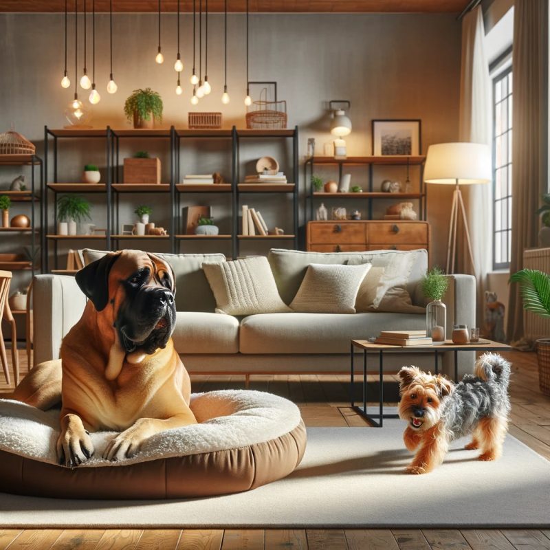 A Cozy Apartment Living Scene with Different Dog Breeds