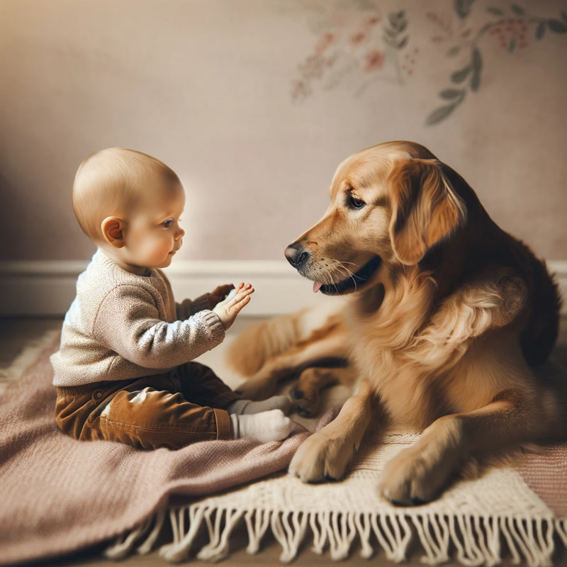 Gentle Interaction Between Baby and Dog