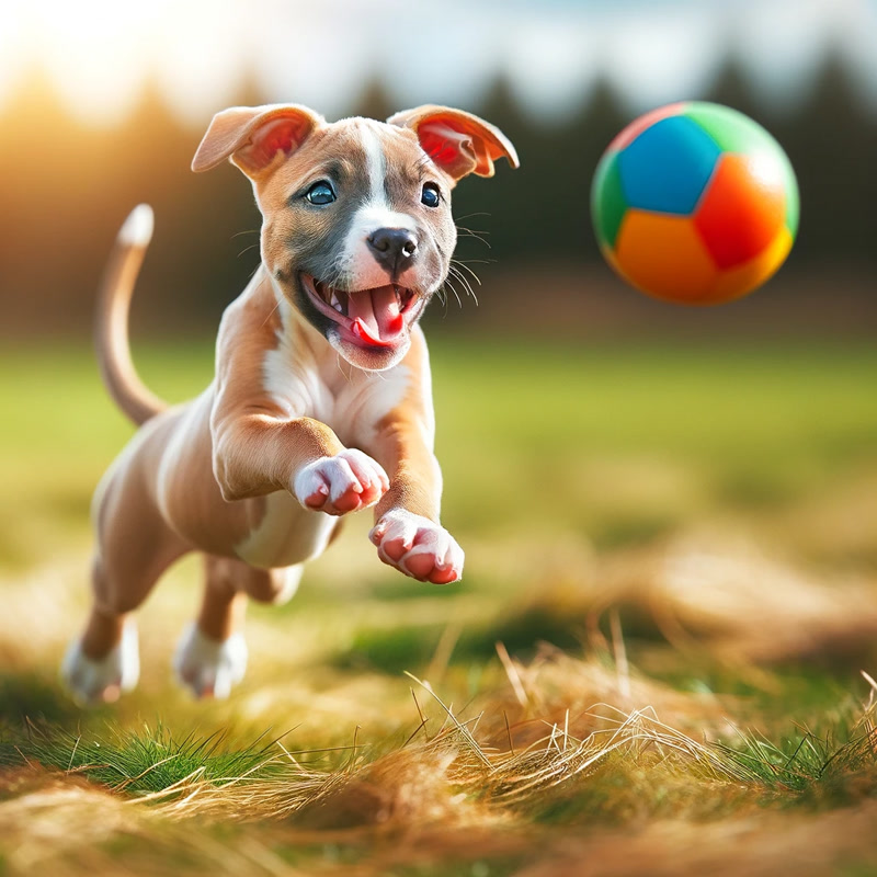 Pitbull Puppy Fetching a Ball