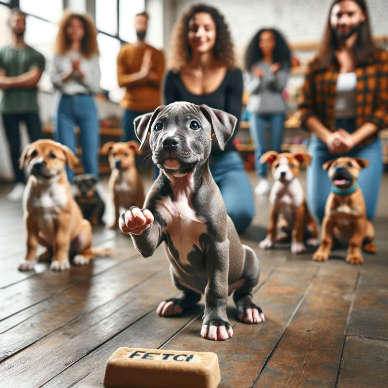 Pitbull Puppy Mastering a Command in Class