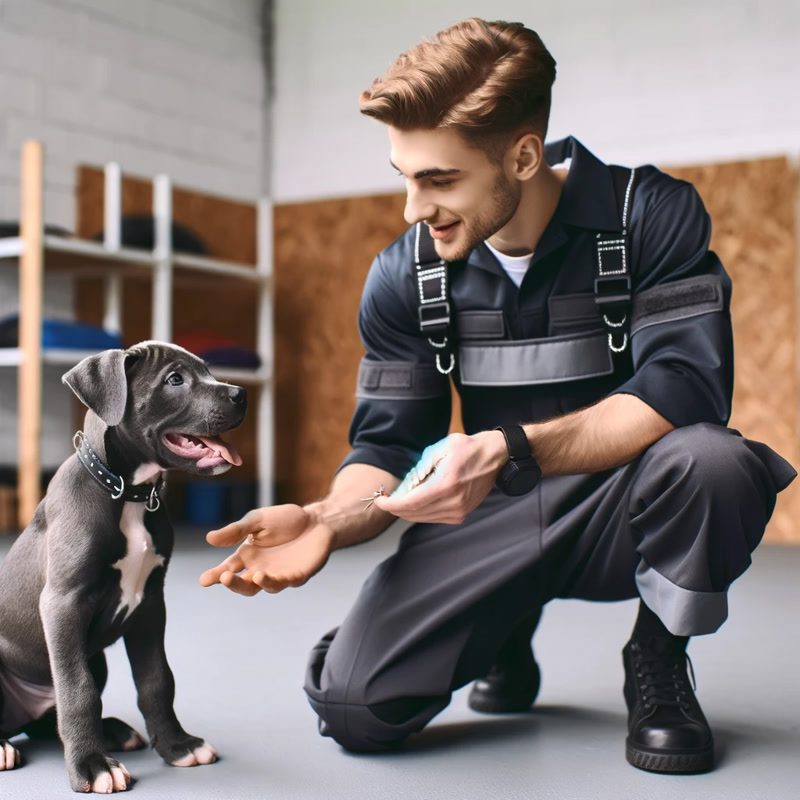 Professional Dog Trainer with Pitbull Puppy
