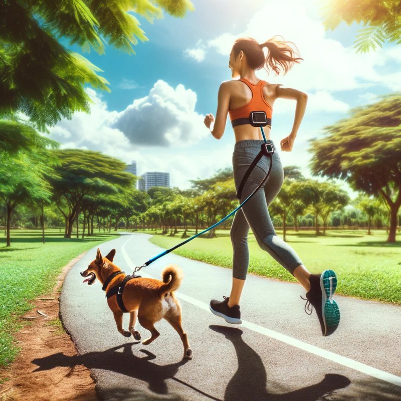 A Jogger Using a Hands Free Dog Leash
